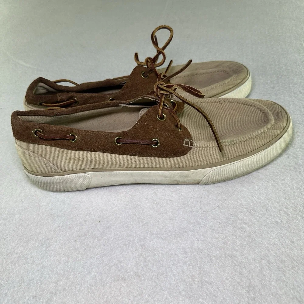 Polo Ralph Lauren Boat Shoes Mens 10.5 D Rylander Beige‎ Leather Lace Up
